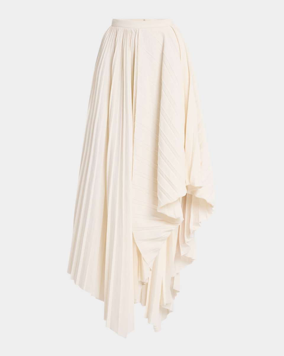 Pleated Asymmetric Draped Midi Skirt